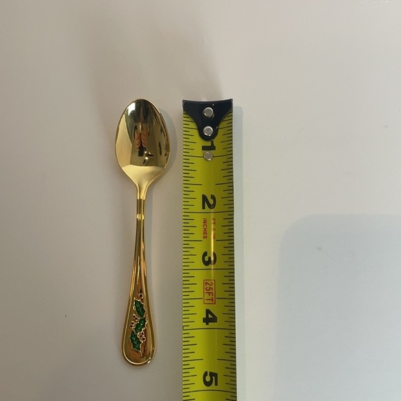 Retroneu Japan 24 k gold plated Spoons desert/appetizer Christmas Holly Design - Picture 2 of 14